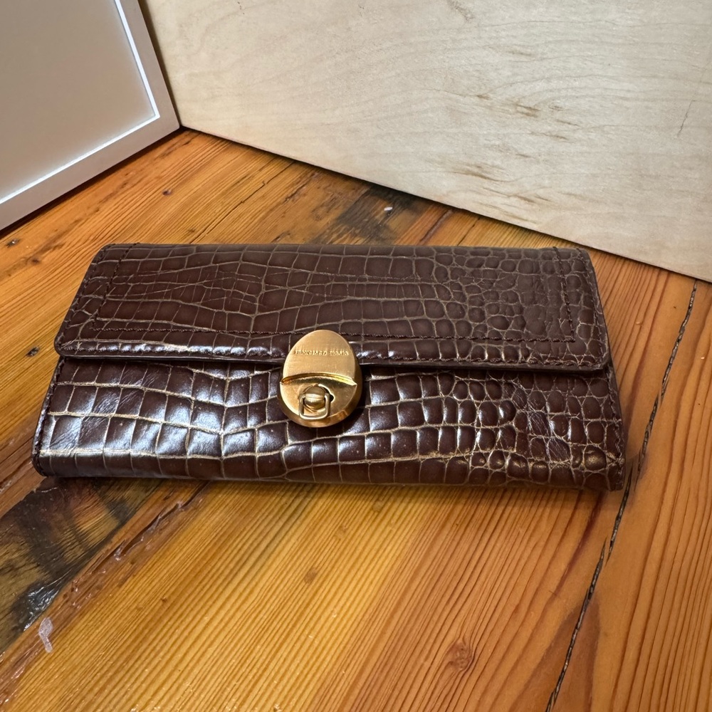 Vintage Francesco biasa Brown and gold Croc-Embossed Leather - Picture 4 of 15